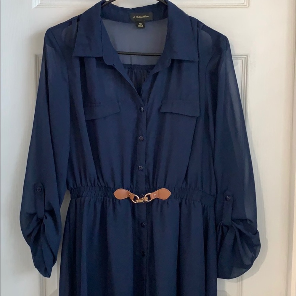 Navy Button Up Sheer Dress - Picture 4 of 8